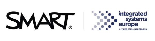 SMART logo alongside the Integrated Systems Europe (ISE) 2025 logo with event details: February 4-7, 2025, in Barcelona.