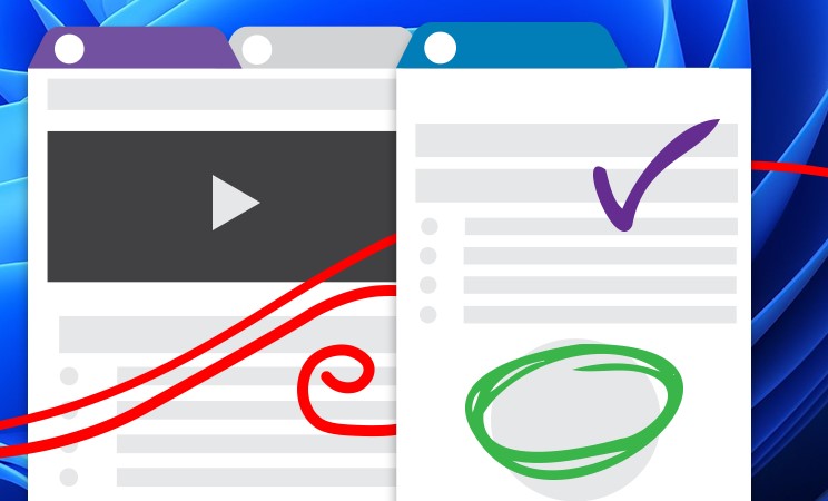 The image illustrates SMART Ink's capability to enhance multimedia presentations and documents with annotations, as seen on a split screen featuring a video player and a text document.