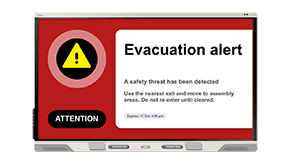 SMART Board showing an evacuation alert from SMART Control Alerts