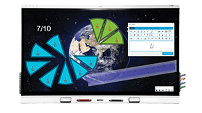 SMART Notebook educational tool displayed on a SMART Board featuring a space scene and math fractions exercise, free to download.