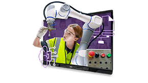 Machinist working on equipment inset within a SMART Board