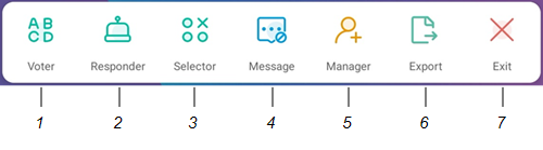 Position of the seven tool and control icons on the AirClass widget control panel numbered 1 to 7 - left to right