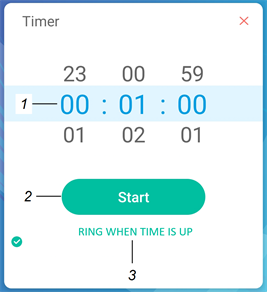 Labels identifying the Timer widget's different interface elements