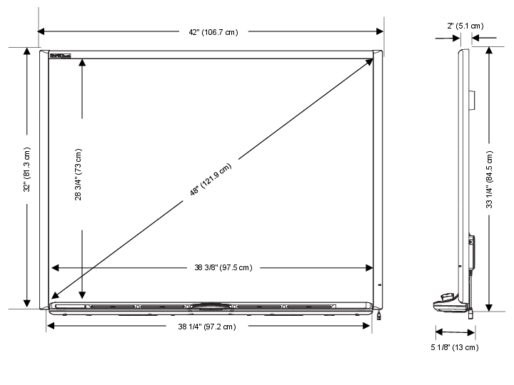 Dimensions of a SMART Board 640 interactive whiteboard