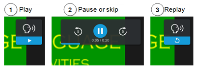 The Play, Pause, Skip, and Replay controls.