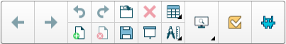 Una captura de pantalla muestra los controles del panel de Acción. De izquierda a derecha: la flechas de Página Siguiente y Página Anterior, los comandos Deshacer y Rehacer sobre los botones Añadir y Eliminar Página, el comando de Abrir el archivo encima del comando Guardar, una X sobre el comando de de Mostrar u Ocultar Pantalla, el comando Insertar tabla encima de Insertar herramienta de medición, el botón de Ver Pantallas, el botón Agregar evaluación de Response 2 y, por último, el botón Agregar actividad de SMART lab.