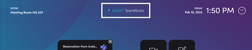 Screenshot of the home screen and a highlight on the SMART TeamWorks logo